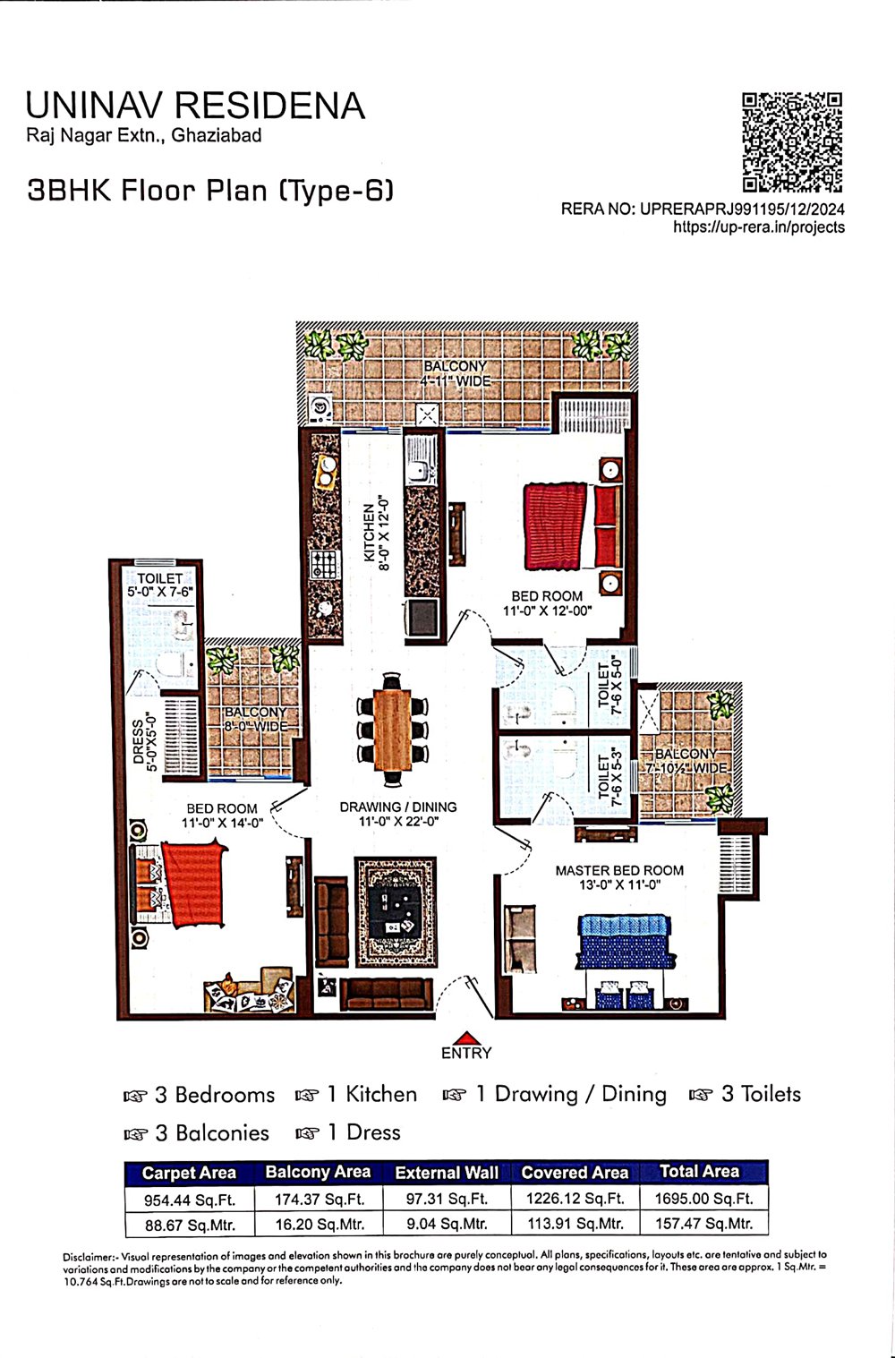 Uninav Residena 3 BHK floor plan