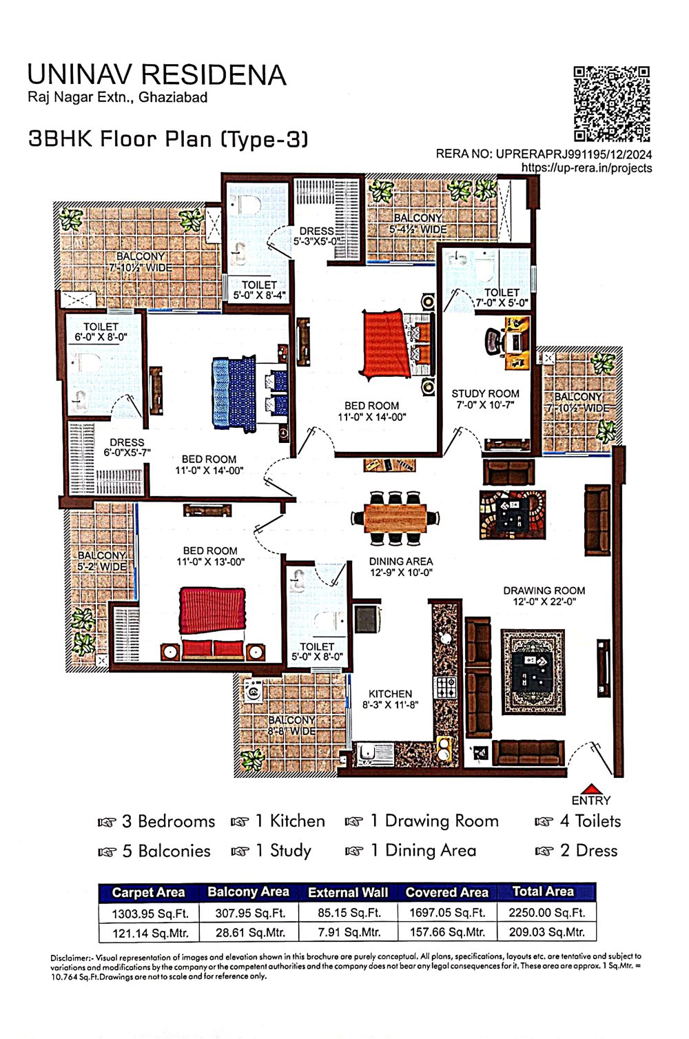 Uninav Residena 3 BHK floor plan