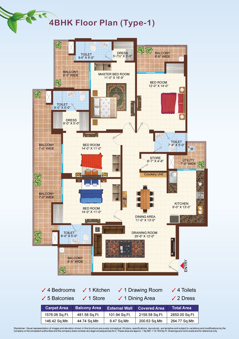Uninav Residena 4 BHK floor plan